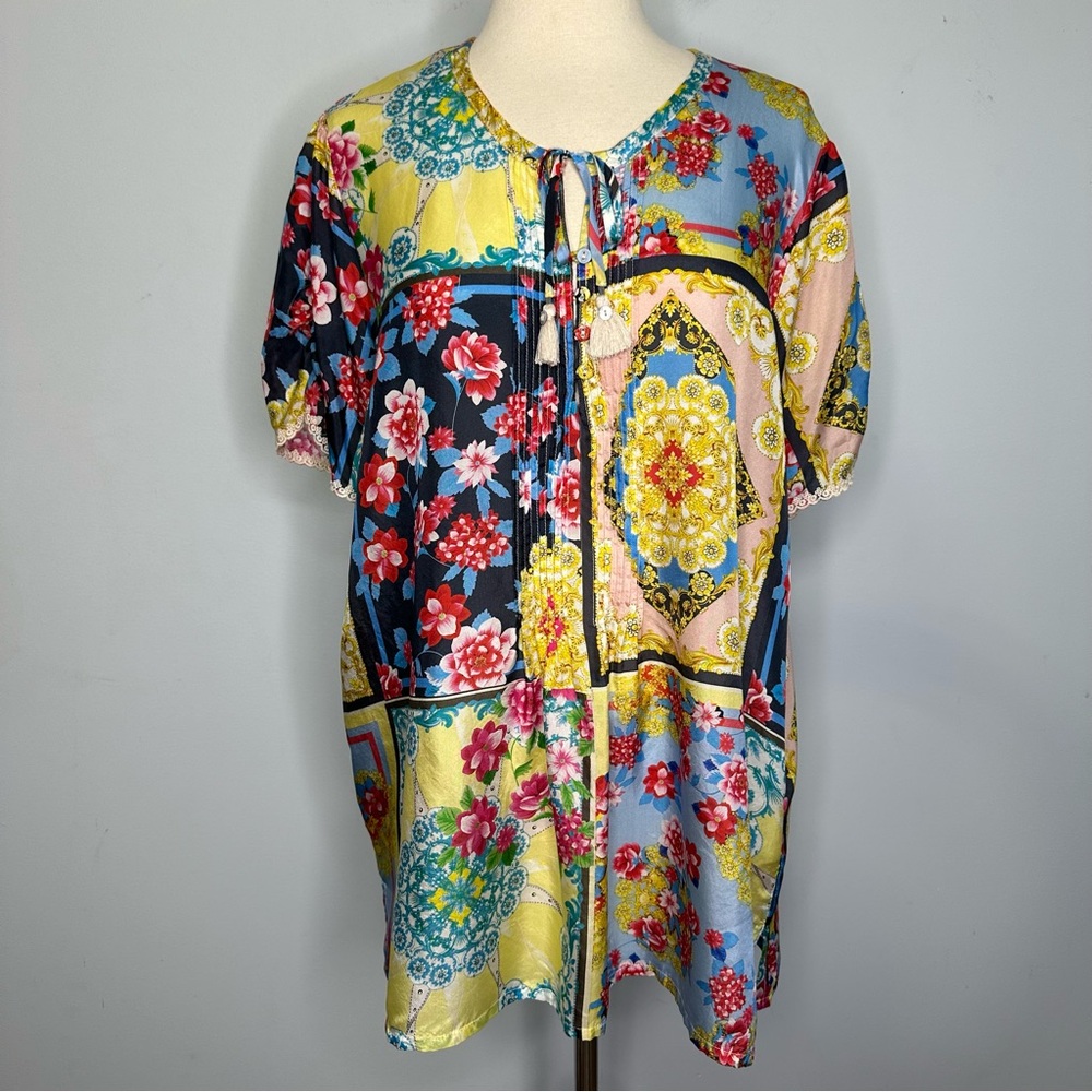 Johnny Was 100% Silk Japer Flower Mai Tunic Popover Boho Top - Picture 4 of 13